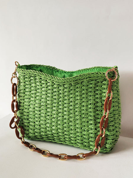 Bolso de paja con cadena cuadrada