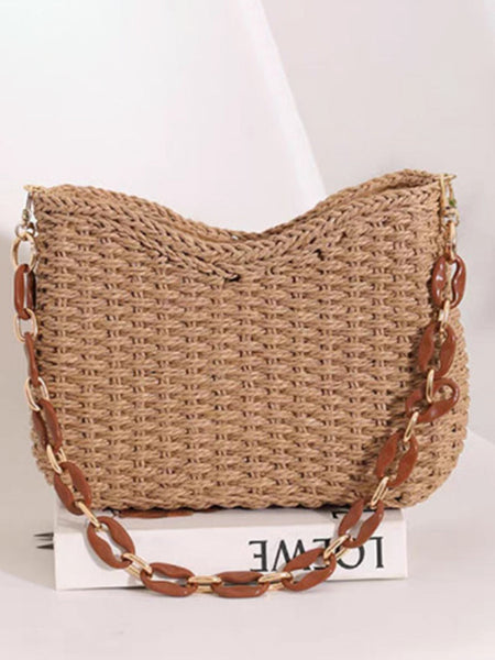 Bolso de paja con cadena cuadrada