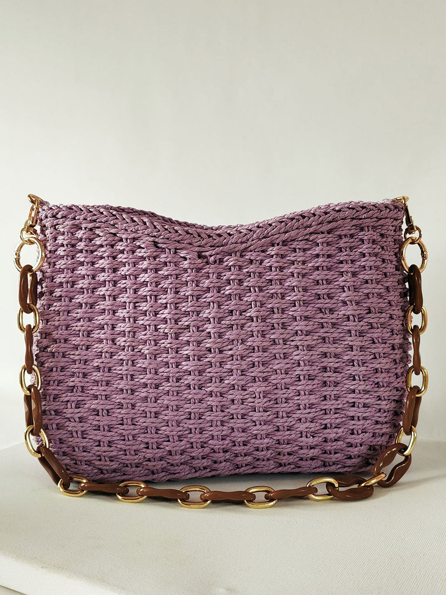 Bolso de paja con cadena cuadrada