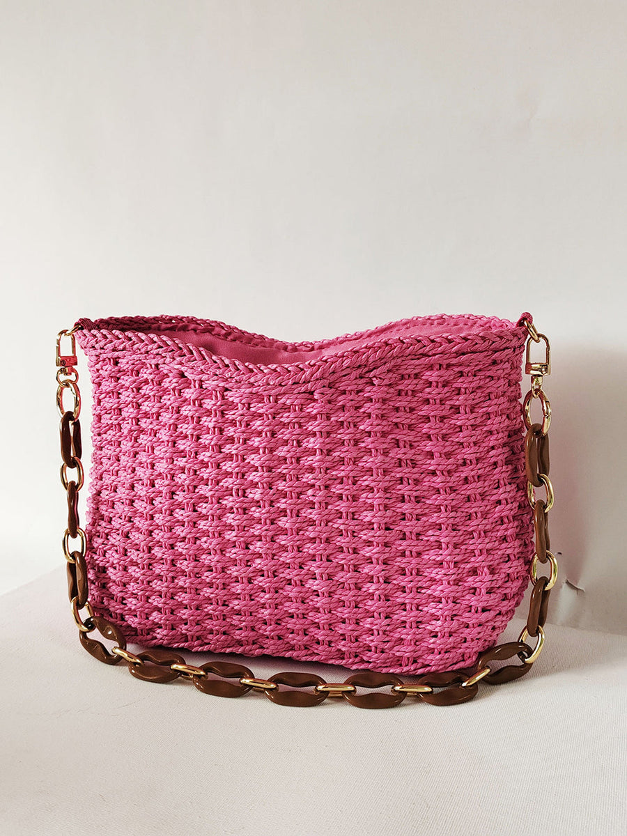 Bolso de paja con cadena cuadrada