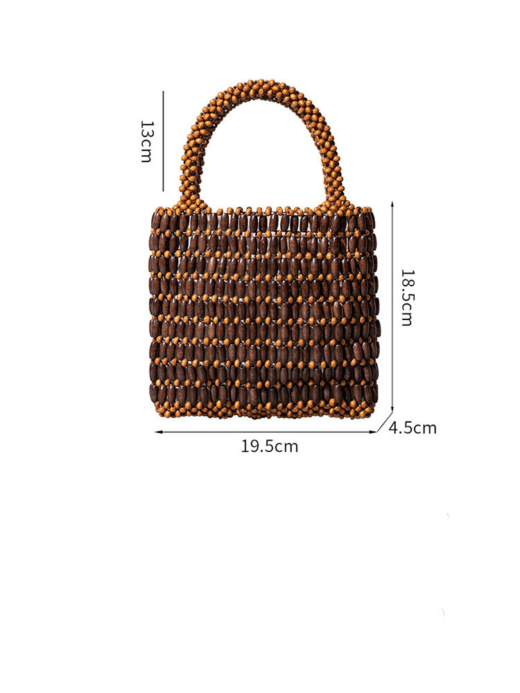 Bolso tote tejido con cuentas de madera